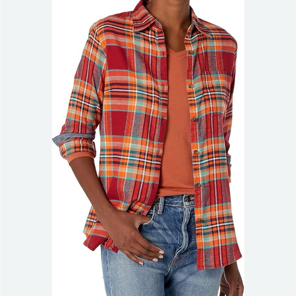 Dickies Multicolor Women’s Plaid Flannel Button Down Shirt, Size S, EUC ❤️🧡🩵